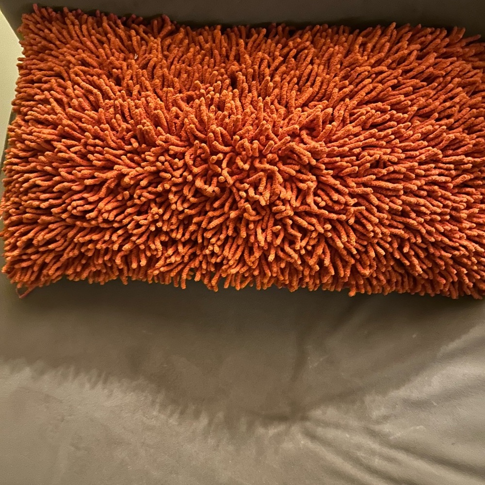 Zippered Rust Orange Shaggy Accent Pillow and Zip Cover